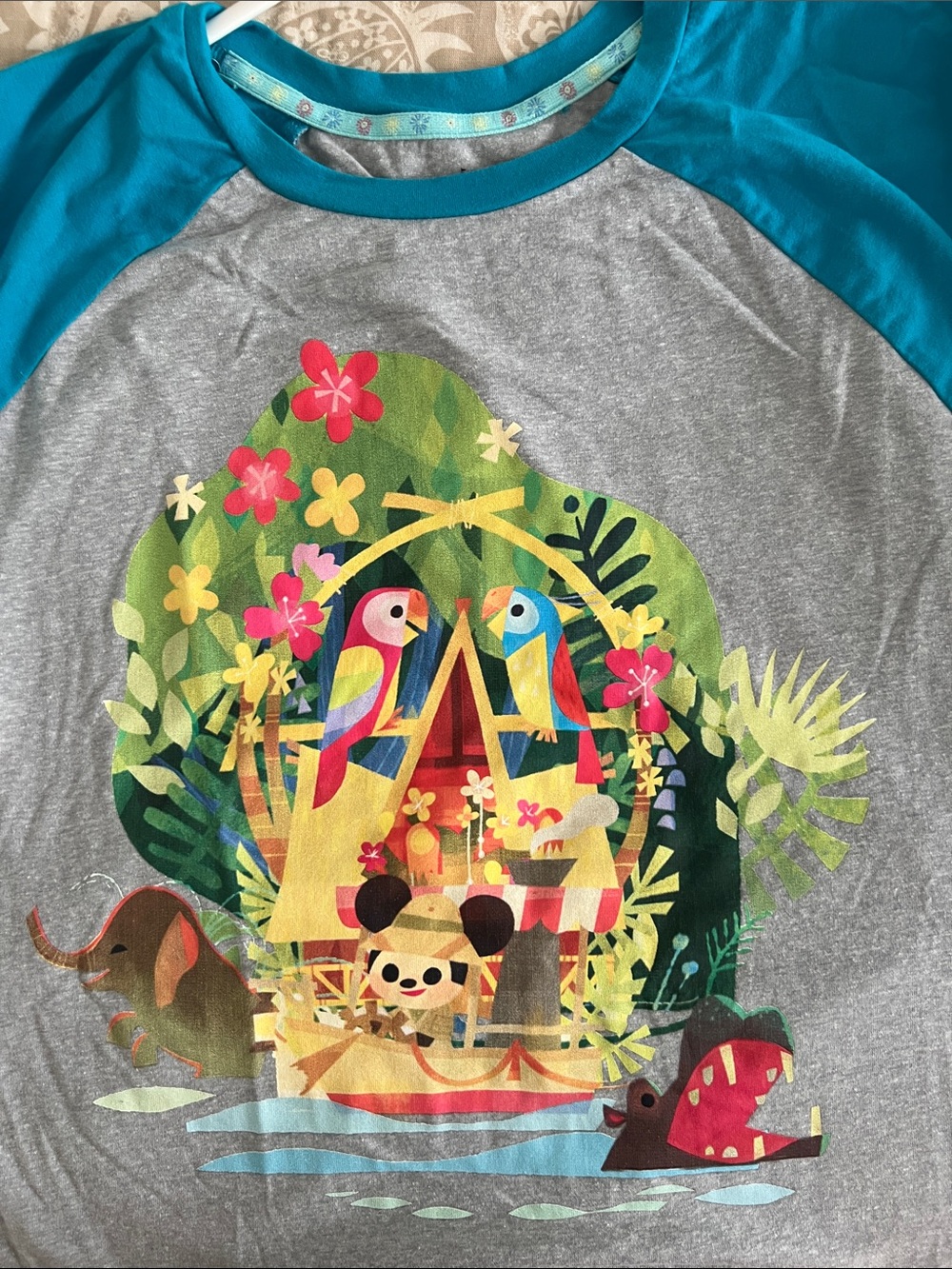 Disney Gray & Teal Parrot Camp Graphic Raglan Long Sleeve Tee